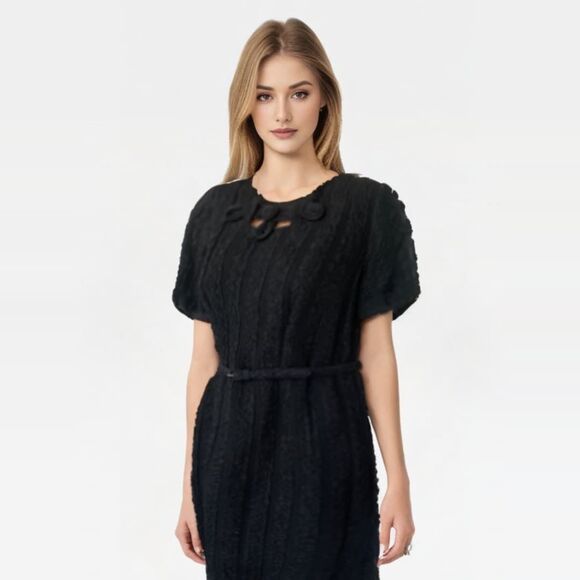 Vintage 60s Black Dress Church 34 Waist 37 Bust Short Sleeve - Picture 1 of 8